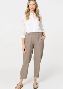 Izabel London Brown Relaxed Linen Blend Tapered Trousers