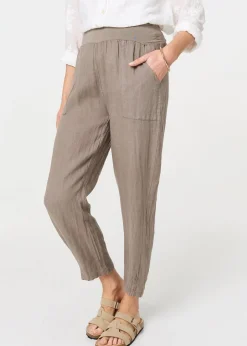 Izabel London Brown Relaxed Linen Blend Tapered Trousers