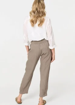Izabel London Brown Relaxed Linen Blend Tapered Trousers