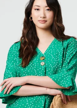 Izabel London Green Ditsy Floral Flare Sleeve Blouse
