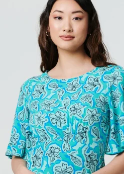 Izabel London Green Floral Flare Sleeve Midi Dress