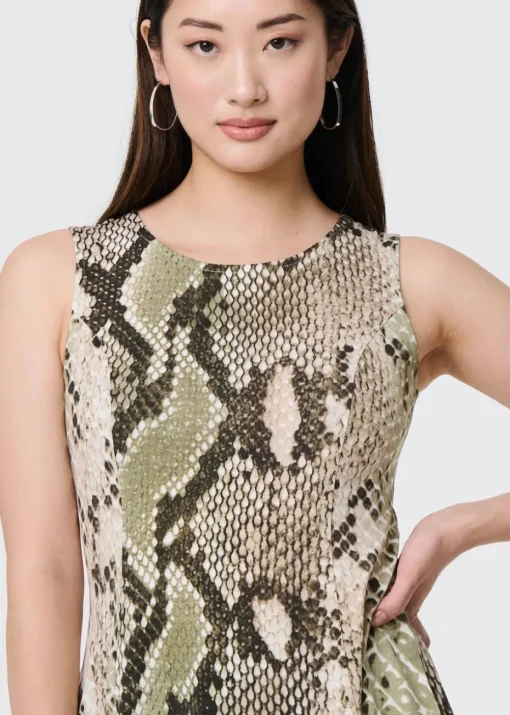 Izabel London Green Snake Print Sleeveless Curve Hem Top