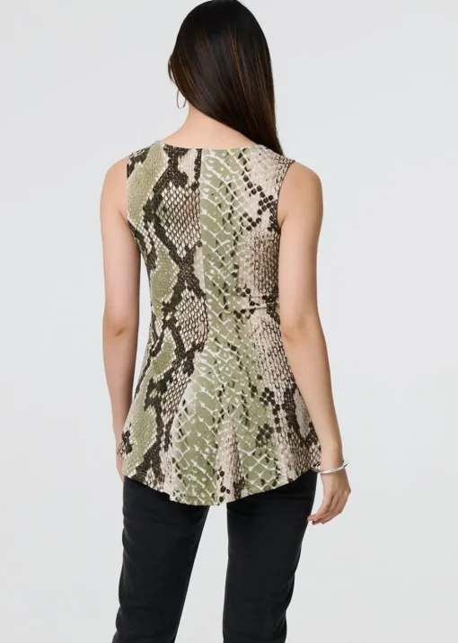 Izabel London Green Snake Print Sleeveless Curve Hem Top