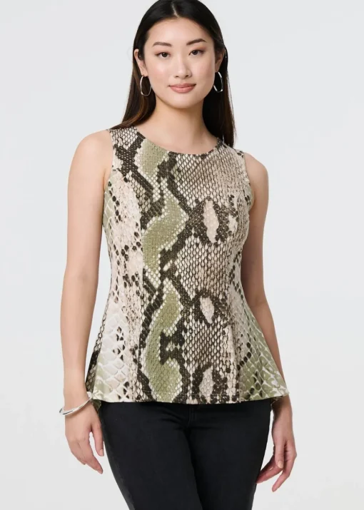 Izabel London Green Snake Print Sleeveless Curve Hem Top