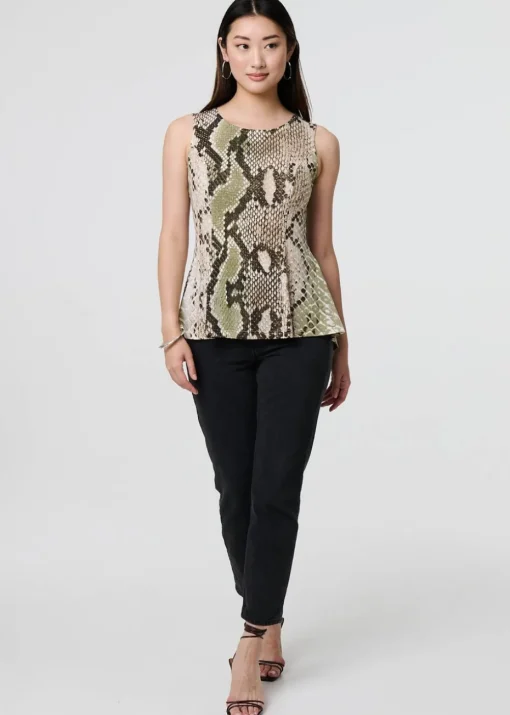 Izabel London Green Snake Print Sleeveless Curve Hem Top