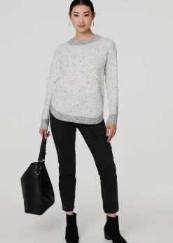 Izabel London Grey Colour Block Long Sleeve Curve Hem Jumper