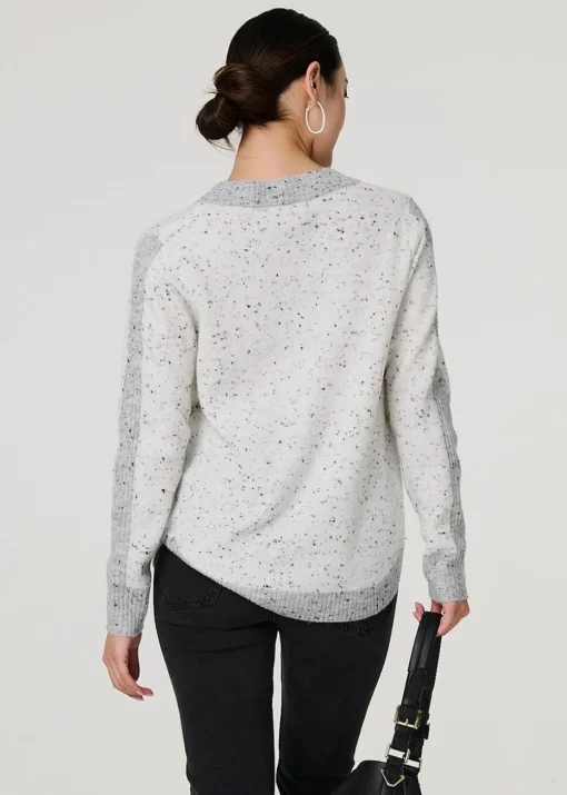 Izabel London Grey Colour Block Long Sleeve Curve Hem Jumper
