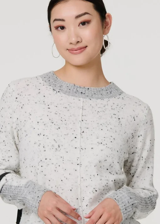Izabel London Grey Colour Block Long Sleeve Curve Hem Jumper