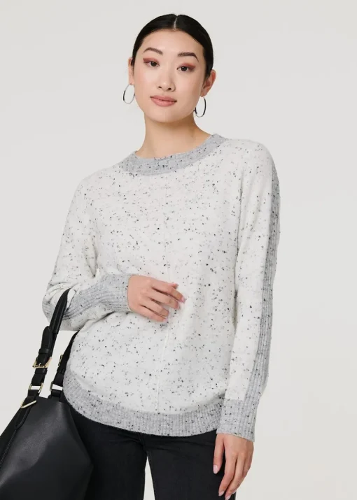 Izabel London Grey Colour Block Long Sleeve Curve Hem Jumper