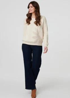 Izabel London Ivory Floral Embroidered Drop Shoulder Jumper
