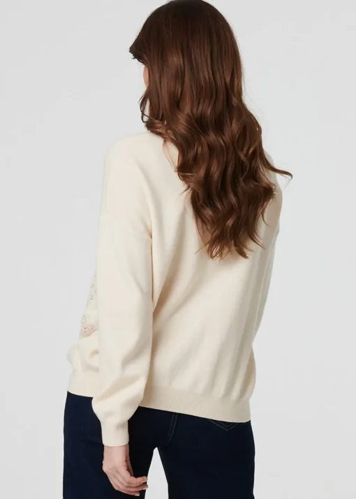 Izabel London Ivory Floral Embroidered Drop Shoulder Jumper