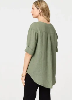Izabel London Khaki Button Detail V-Neck Blouse