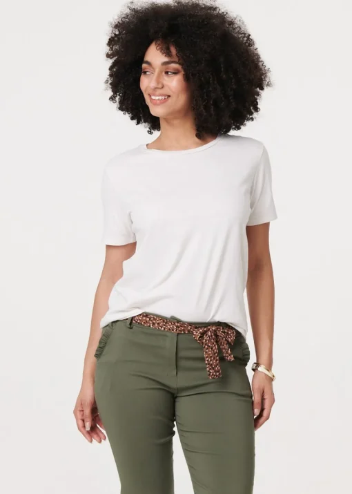 Izabel London Khaki Mid Rise Straight Trousers with Belt