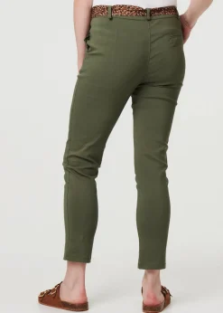 Izabel London Khaki Mid Rise Straight Trousers with Belt
