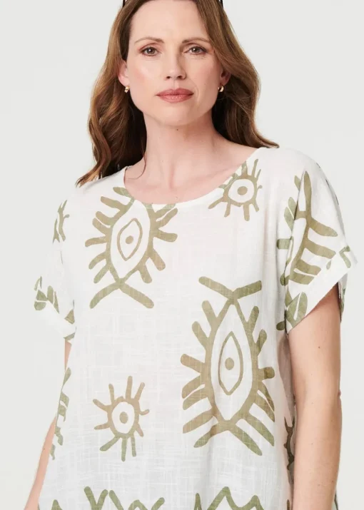 Izabel London Khaki Printed Short Sleeve Relaxed Blouse