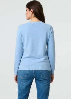 Izabel London Light Blue Floral Gemstone Embellished Jumper