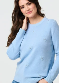 Izabel London Light Blue Floral Gemstone Embellished Jumper