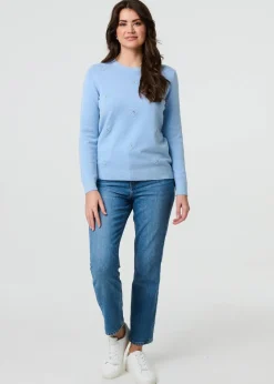 Izabel London Light Blue Floral Gemstone Embellished Jumper