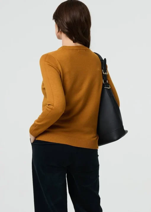 Izabel London Mustard Floral Gemstone Embellished Jumper