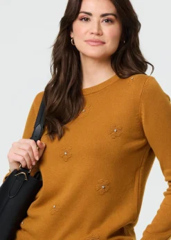 Izabel London Mustard Floral Gemstone Embellished Jumper