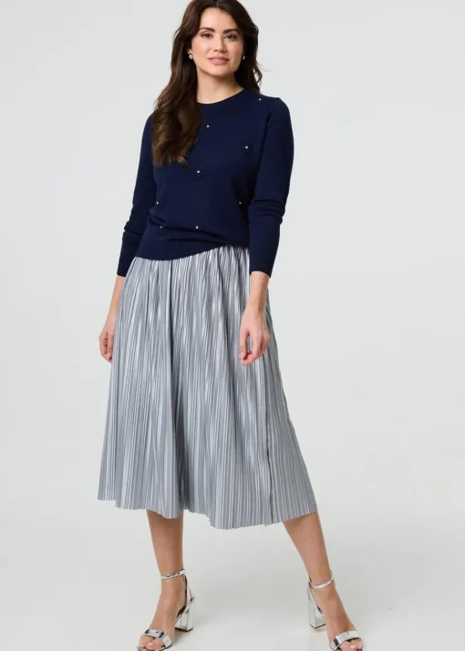 Izabel London Navy Floral Gemstone Embellished Jumper