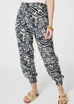 Izabel London Navy Floral Animal Print Harem Trousers