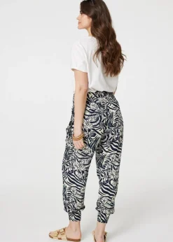 Izabel London Navy Floral Animal Print Harem Trousers