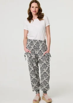 Izabel London Navy Ikat Print High Waist Tapered Harem Pants