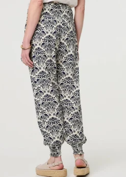 Izabel London Navy Ikat Print High Waist Tapered Harem Pants