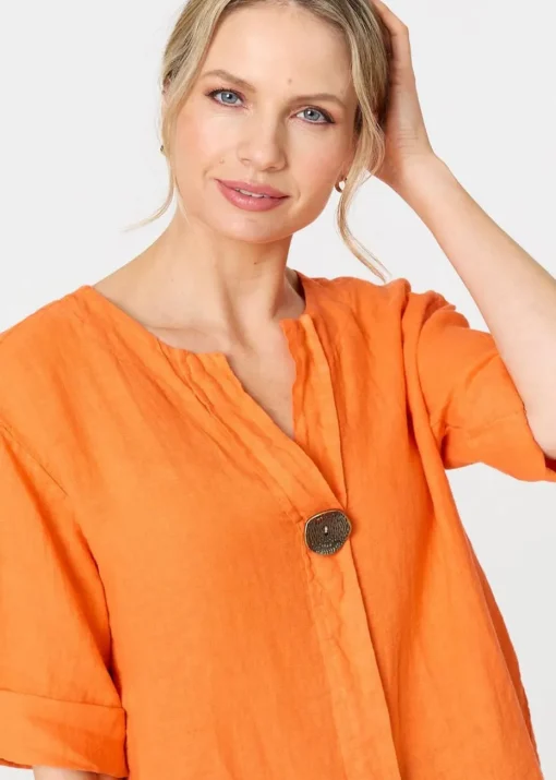 Izabel London Orange Button Detail V-Neck Blouse