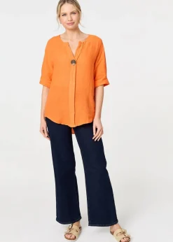 Izabel London Orange Button Detail V-Neck Blouse