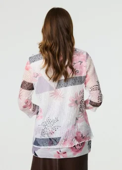 Izabel London Pink Abstract Print Mesh Layer Tunic