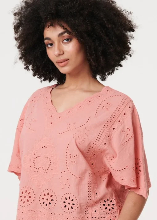 Izabel London Pink Broderie Anglaise Angel Sleeve Blouse
