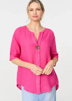 Izabel London Pink Button Detail V-Neck Blouse