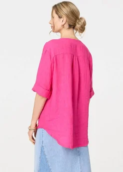Izabel London Pink Button Detail V-Neck Blouse