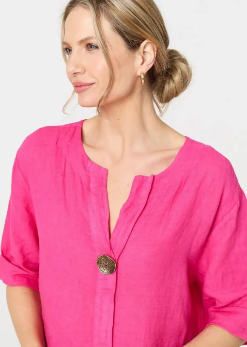 Izabel London Pink Button Detail V-Neck Blouse