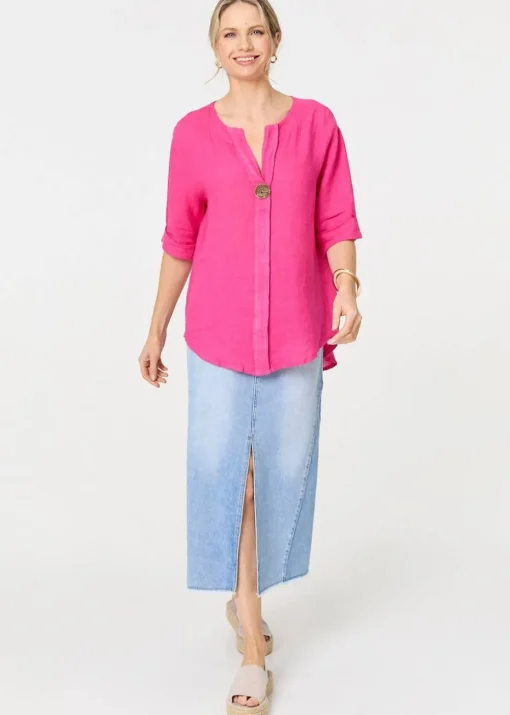 Izabel London Pink Button Detail V-Neck Blouse