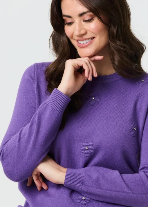Izabel London Purple Floral Gemstone Embellished Jumper