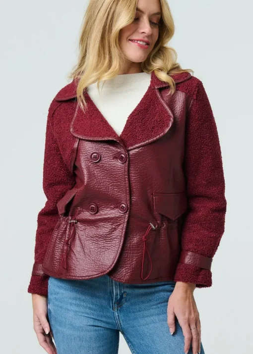 Izabel London Red Faux Leather Fleece Lined Jacket
