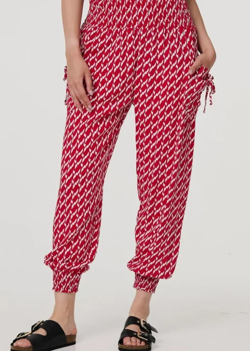 Izabel London Red Printed Tapered Harem Trousers