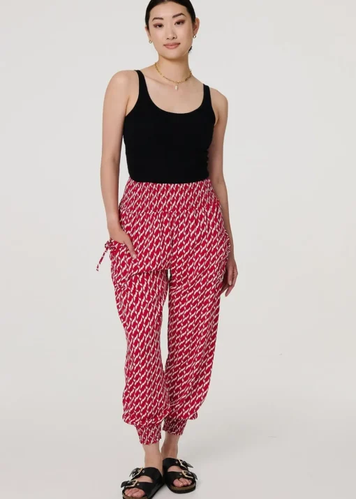 Izabel London Red Printed Tapered Harem Trousers