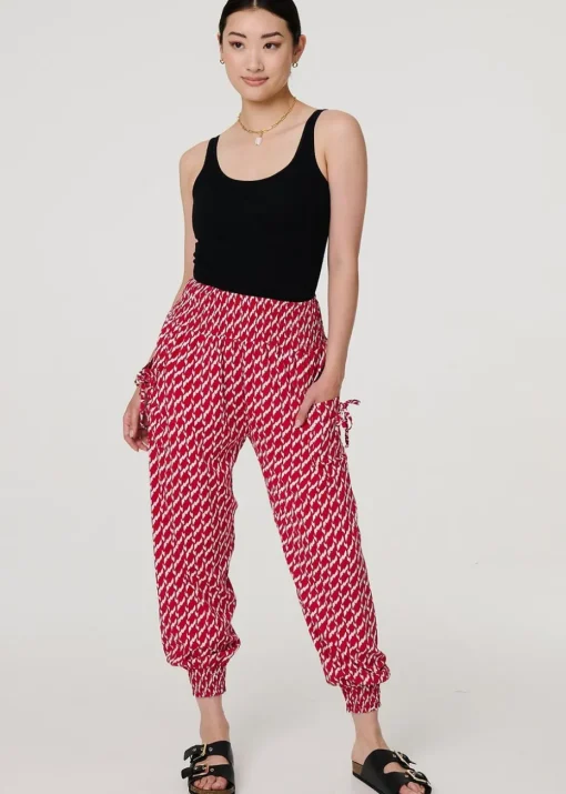 Izabel London Red Printed Tapered Harem Trousers