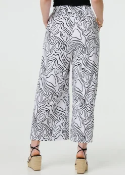 Izabel London White Abstract Print High Waist Wide Leg Trousers
