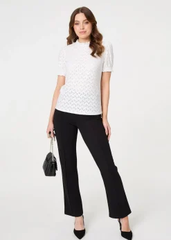 Izabel London White Lace Texture Frilled Short Sleeve Blouse