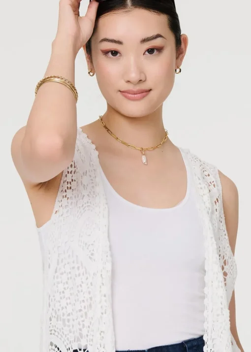 Izabel London White Lace Open Front High Low Cardigan