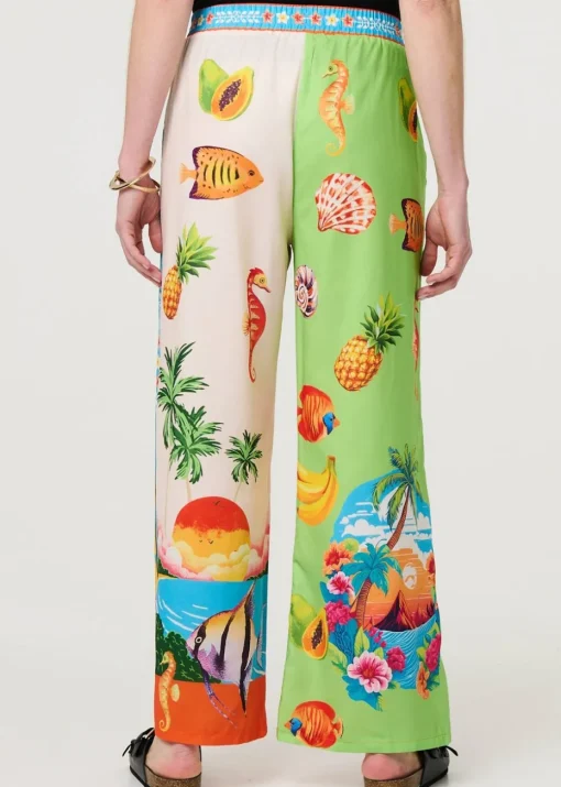 Izabel London White Tropical Print Wide Leg Trousers