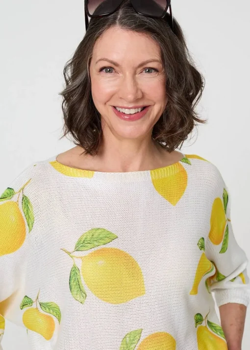 Izabel London Yellow Printed 3/4 Sleeve Knit Texture Top