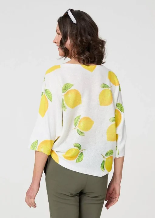 Izabel London Yellow Printed 3/4 Sleeve Knit Texture Top