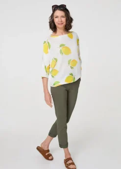 Izabel London Yellow Printed 3/4 Sleeve Knit Texture Top