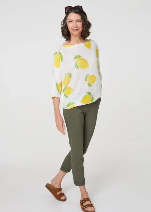 Izabel London Yellow Printed 3/4 Sleeve Knit Texture Top